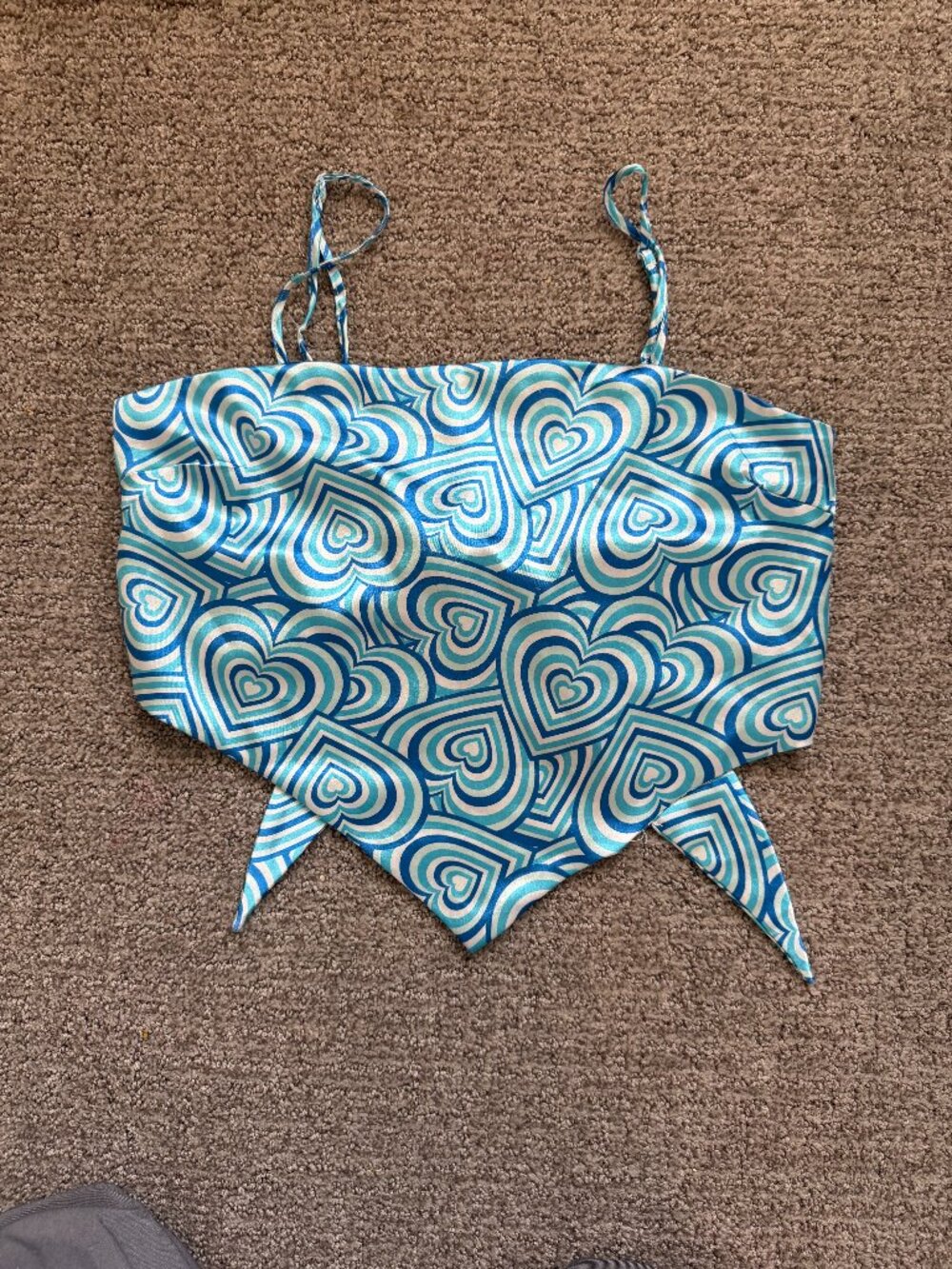 Rue21 Blue Heart Swirl Tie Back Crop Top Y2K Coquette Party Sz M